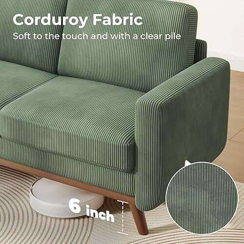 Vesgantti 68" Loveseat Sofa - Green, Comfy Corduroy with Spring Cushion, Solid Wood Frame, Modern Deep Seat, Bedroom & Living Room, Office Couch - Image 5