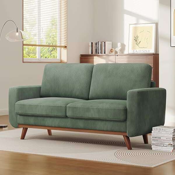 Vesgantti 68" Loveseat Sofa - Green, Comfy Corduroy with Spring Cushion, Solid Wood Frame, Modern Deep Seat, Bedroom & Living Room, Office Couch - Image 6