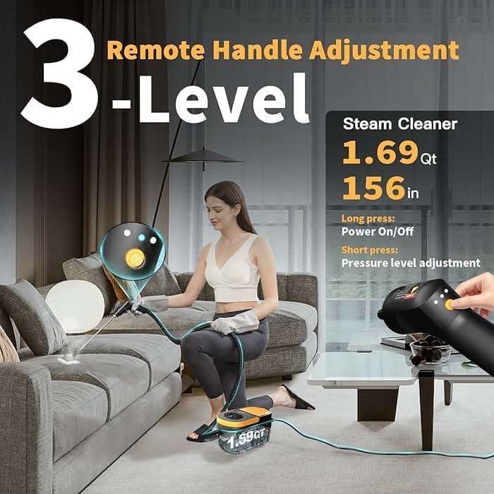 Gautye Steam Cleaner, 3-Level Adjustable Handle, 15s Heat-Up, 1.69 Quarts Tank, Portable Steamer for Cleaning with 15 pcs Accessories, Steam Cleaner for Home for Dirt, Grease, Grout, Tile,Floor, Car - Image 2
