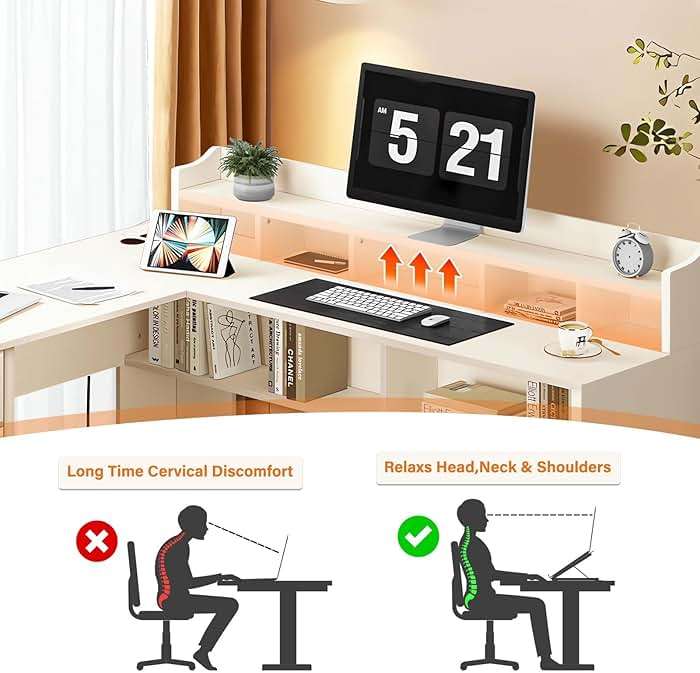 MaverickFurni White L Shaped Desk with 3 Drawers, 60 inch L Desk with Moveable Hutch and Power Outlet, Large Home Office Corner Computer Desk with Storage File Cabinet - Image 3