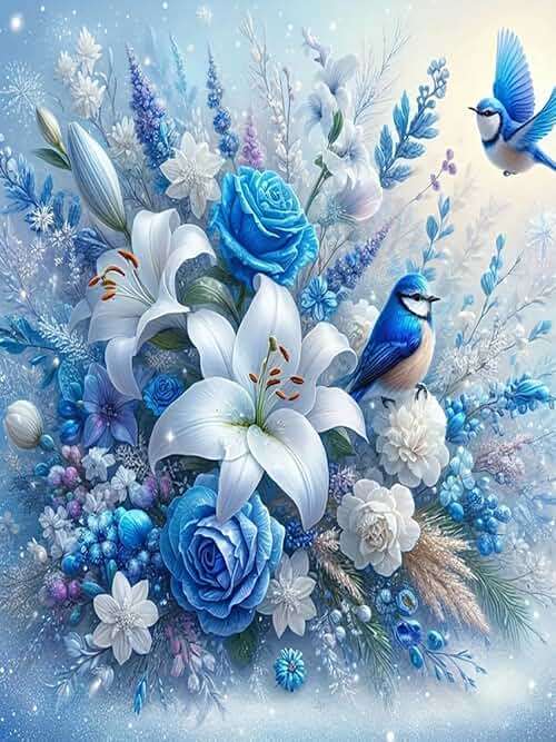 wavaiov 5D Diamond Painting Kits for Adult, Birds Flower Diamond Art Kits for Beginners, DIY Full Drill Floral Diamond Dot Gem Art Kits for Home Decor 12 x 16 Inch - Image 1