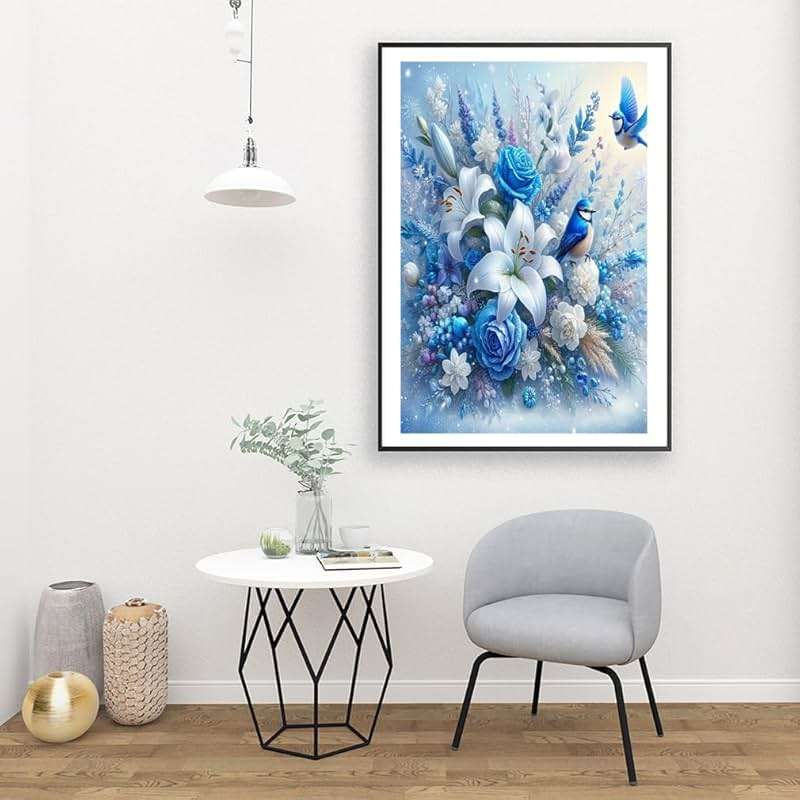wavaiov 5D Diamond Painting Kits for Adult, Birds Flower Diamond Art Kits for Beginners, DIY Full Drill Floral Diamond Dot Gem Art Kits for Home Decor 12 x 16 Inch - Image 2