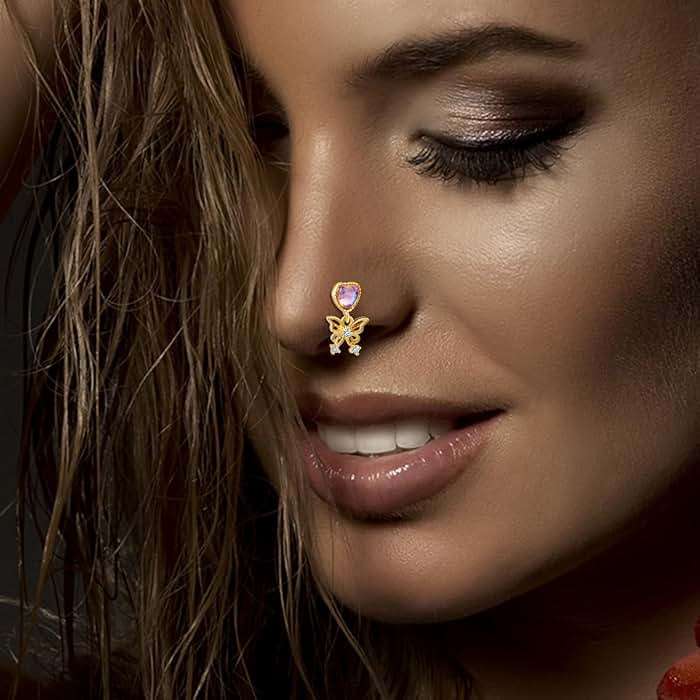 TAMHOO 18Pcs Nose Rings - L Shape, Butterfly & Heart Designs - Gold Nose Studs for Women - Image 3