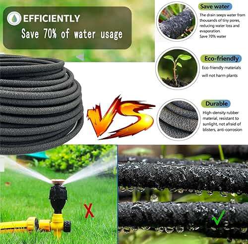 1/4 inch Soaker Hose Tubing for Drip Irrigation, 100FT Garden Beds Soaker Irrigation Tubing Hose with Various Accessories Rubber Longer Lasting Drip Irrigation Save 70% of Water for Garden and Yard - Image 2