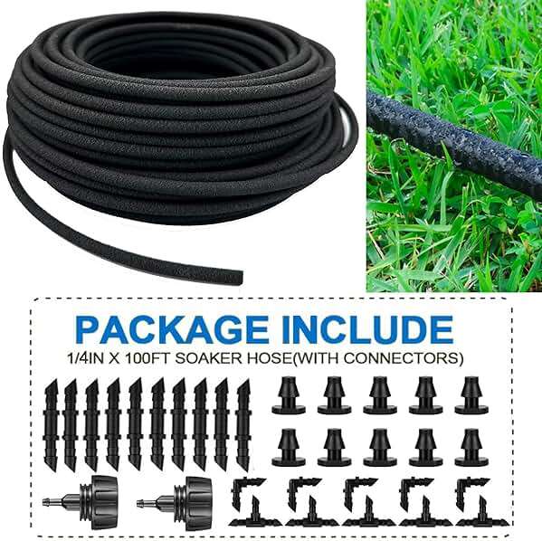 1/4 inch Soaker Hose Tubing for Drip Irrigation, 100FT Garden Beds Soaker Irrigation Tubing Hose with Various Accessories Rubber Longer Lasting Drip Irrigation Save 70% of Water for Garden and Yard - Image 6