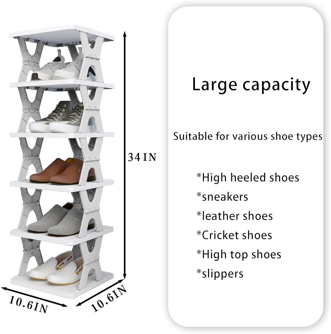 XDMTWLKJ Collapsible Shoe RackOrganizer 6 Tiers-Foldable Shoe Racks for Closet, Space-Saving Kid's Shoe Storage, No Assembly Shoe Shelves for Entryway, Living Room, Bedroom - Image 2
