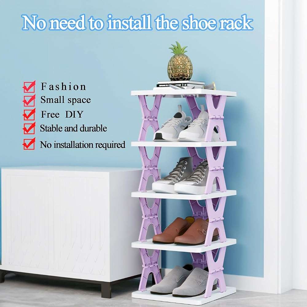 XDMTWLKJ Collapsible Shoe RackOrganizer 6 Tiers-Foldable Shoe Racks for Closet, Space-Saving Kid's Shoe Storage, No Assembly Shoe Shelves for Entryway, Living Room, Bedroom - Image 6
