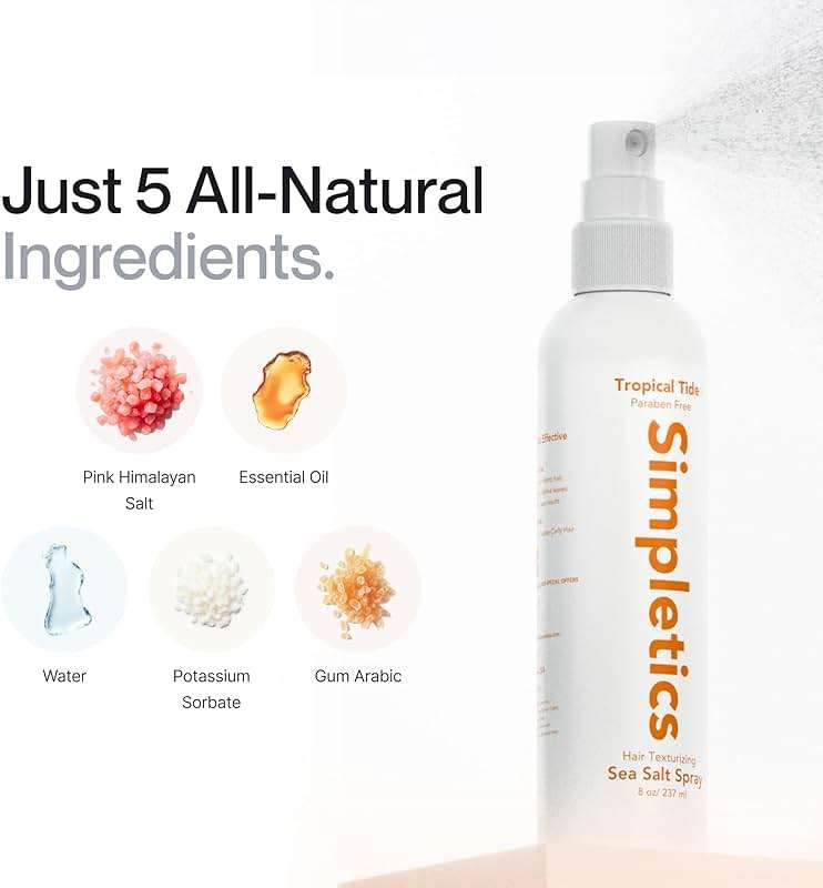 Simpletics Himalayan Sea Salt Hair Spray (Vanilla Scent) – Natural 5-Ingredient Formula for Beach Waves & Volume – Light Hold, Non-Greasy, Paraben & Sulfate Free – Unisex 8 fl oz - Image 4