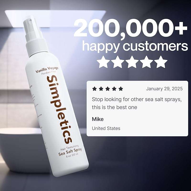 Simpletics Himalayan Sea Salt Hair Spray (Vanilla Scent) – Natural 5-Ingredient Formula for Beach Waves & Volume – Light Hold, Non-Greasy, Paraben & Sulfate Free – Unisex 8 fl oz - Image 5