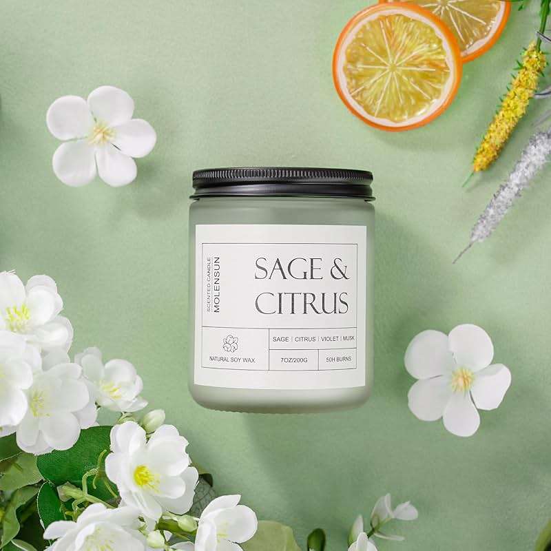 Molensun Sage & Citrus Scented Candles, Aromatherapy Jar Candle, 7 oz Long Lasting Candles, Soy Wax Candle Gift for Women - Image 4