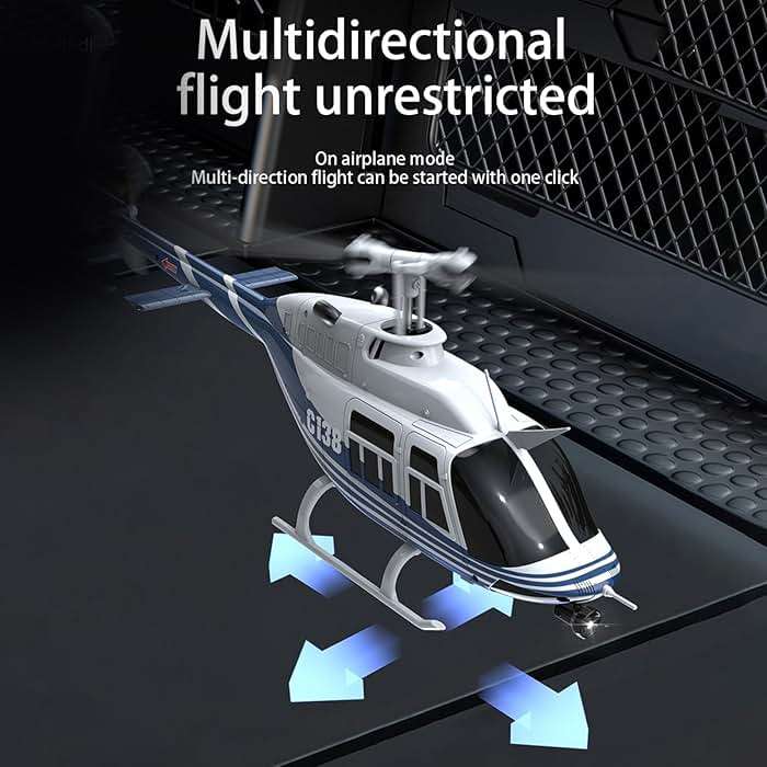 Authticar C138 Remote Control Helicopter, Bell206 Helicopter 2.4GHz 4CH Single Propeller Aileron RC Aircraft One Click Roll Takeoff and Landing Six-axis Gyroscope, Air Pressure Setting - Image 6