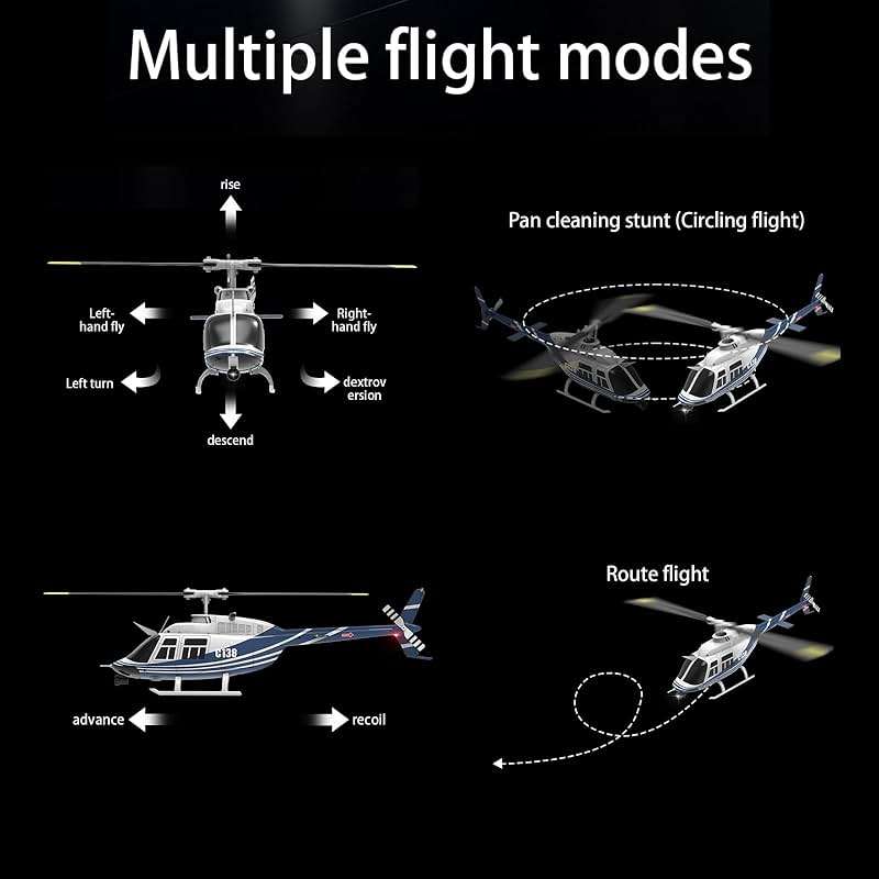 Authticar C138 Remote Control Helicopter, Bell206 Helicopter 2.4GHz 4CH Single Propeller Aileron RC Aircraft One Click Roll Takeoff and Landing Six-axis Gyroscope, Air Pressure Setting - Image 7