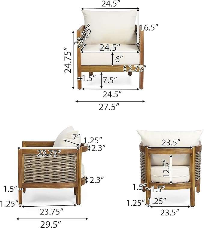 Merax Set of 2 Outdoor Acacia Wood Wicker Club Chair with Cushion,Patio Furniture Conversation Seat for Backyard - Image 2