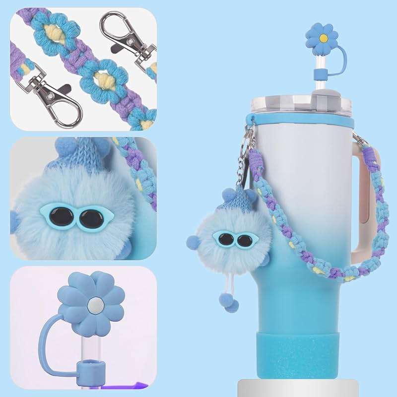 6PCS Use for Stanley Cup Tumbler Accessories 40oz 30oz,Compatible with Stanley Cup Tumbler Water Bottle Handle Sling Strap for Carrying (blue) - Image 4
