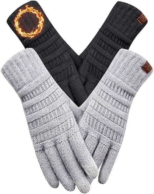 REACH STAR 2 Pairs Winter Gloves for Women, Touch Screen Warm Knit Thermal Gloves for Cold Weather Gifts - Image 1