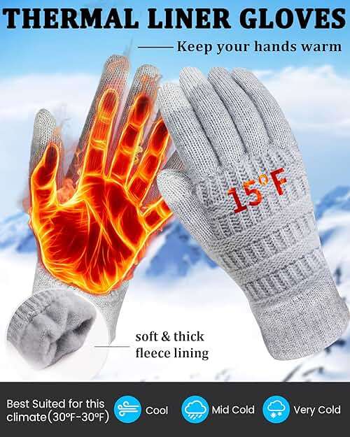 REACH STAR 2 Pairs Winter Gloves for Women, Touch Screen Warm Knit Thermal Gloves for Cold Weather Gifts - Image 3