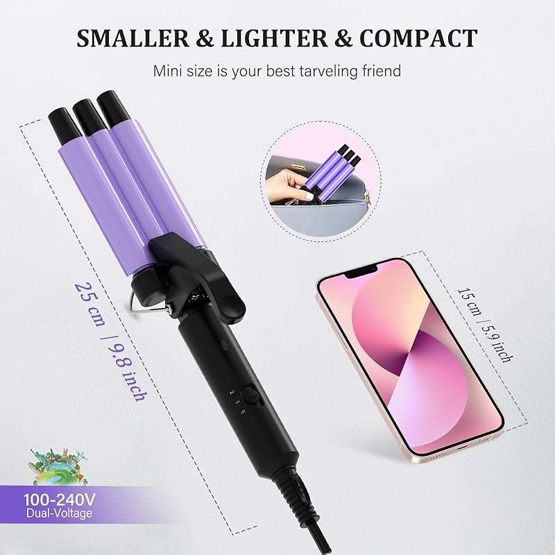 janelove Upgraded Hair Crimper 2 Adjustable Temperature, 1/2 Inch Beach Waves Curling Iron, Hair Waver for Short & Medium Hair, Home and Travel Friendly Crimper Hair Tool, Dual Voltage - Image 2