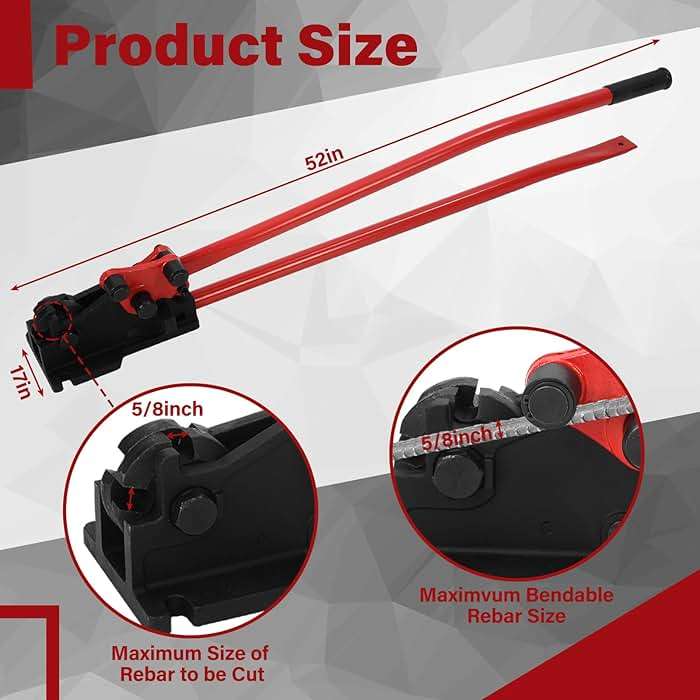 Threlaco Rebar Bender & Cutter 2 in 1 Rod Bender Metal Bending Tool Manual Effortlessly Cut and Bend Rebar up to 5/8" Bending Machine, Red - Image 2