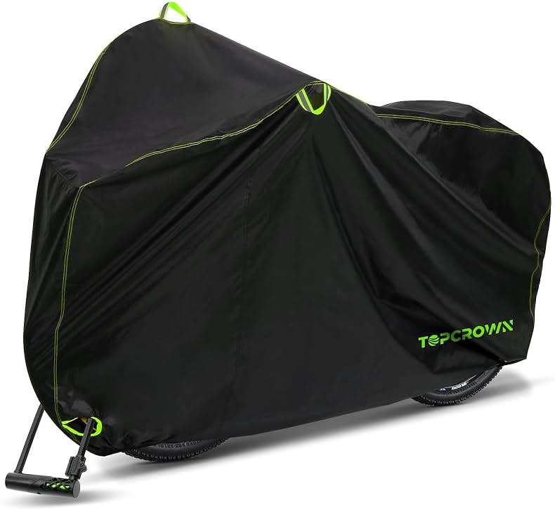 Topcrown Bike Cover Waterproof Outdoor Storage for 1/2/3 Bikes, Bicycle Cover Rain Sun UV Dust Wind Proof with Storage Bag for Mountain Road Bike/Ebike (210D Black+Green, XL Size for 1 bike) - Image 1