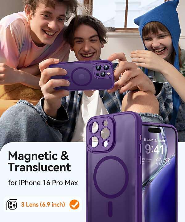 CANSHN Magnetic Compatible with iPhone 16 Pro Max Case, Upgraded [Full Camera Protection] [Compatible with Magsafe] [Translucent Matte] Shockproof Protective Phone Case Cover 6.9 Inch - Deep Purple - Image 2