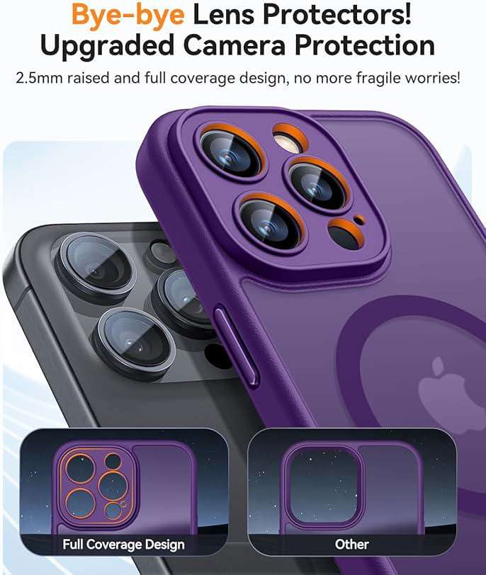 CANSHN Magnetic Compatible with iPhone 16 Pro Max Case, Upgraded [Full Camera Protection] [Compatible with Magsafe] [Translucent Matte] Shockproof Protective Phone Case Cover 6.9 Inch - Deep Purple - Image 3