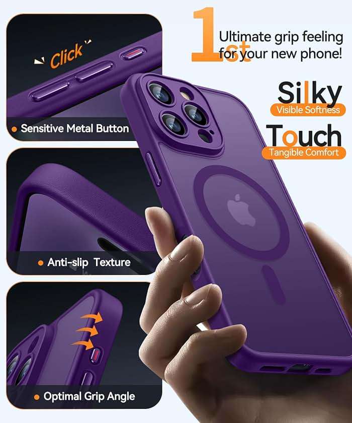 CANSHN Magnetic Compatible with iPhone 16 Pro Max Case, Upgraded [Full Camera Protection] [Compatible with Magsafe] [Translucent Matte] Shockproof Protective Phone Case Cover 6.9 Inch - Deep Purple - Image 5
