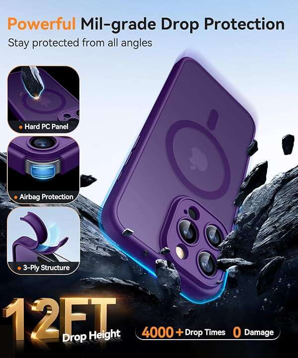CANSHN Magnetic Compatible with iPhone 16 Pro Max Case, Upgraded [Full Camera Protection] [Compatible with Magsafe] [Translucent Matte] Shockproof Protective Phone Case Cover 6.9 Inch - Deep Purple - Image 6