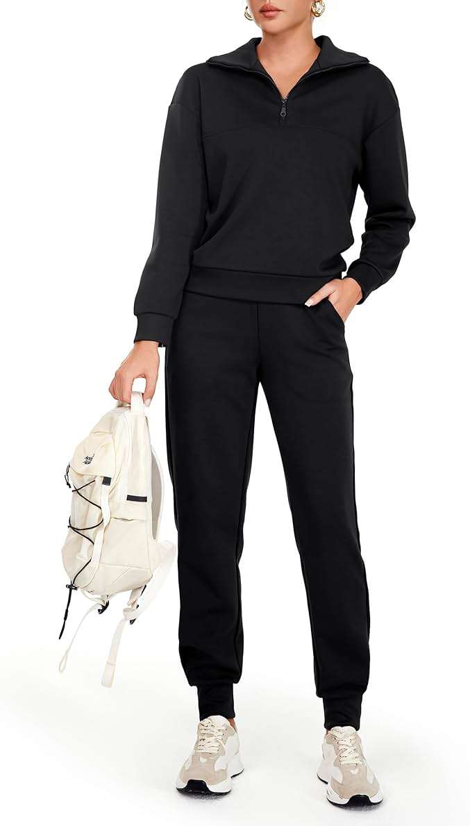 AFITNE Women's 2 Piece Outfits Sweatsuits Long Sleeve Tracksuit Casual Lapel Half Zip Sweatshirt Joggers Sweatpants Set - Image 1