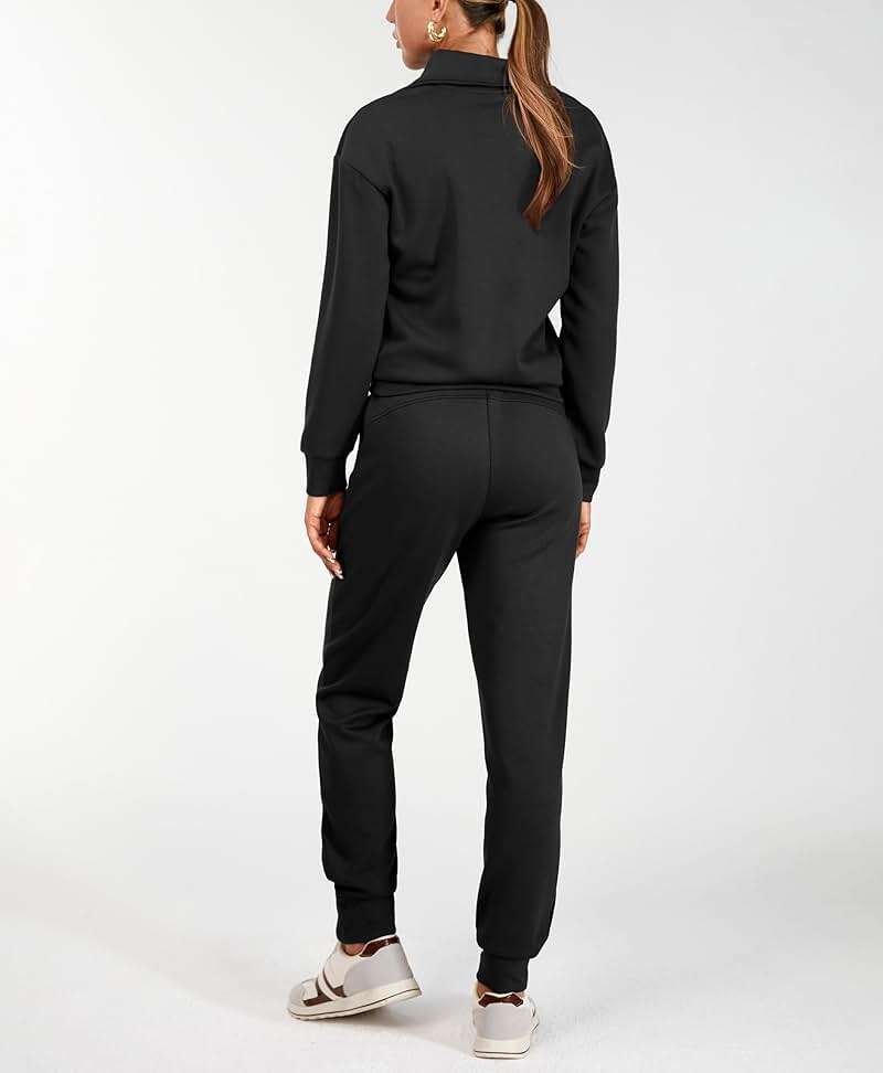 AFITNE Women's 2 Piece Outfits Sweatsuits Long Sleeve Tracksuit Casual Lapel Half Zip Sweatshirt Joggers Sweatpants Set - Image 2
