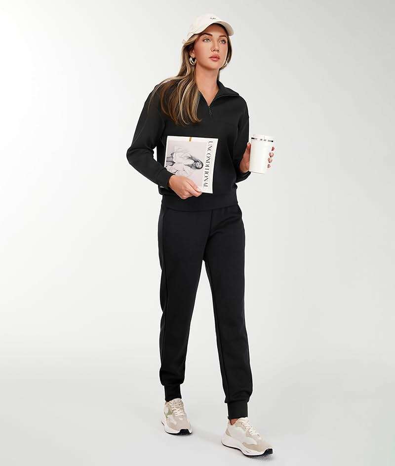 AFITNE Women's 2 Piece Outfits Sweatsuits Long Sleeve Tracksuit Casual Lapel Half Zip Sweatshirt Joggers Sweatpants Set - Image 3