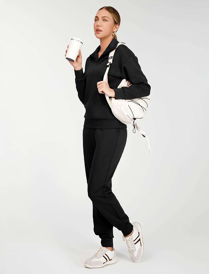 AFITNE Women's 2 Piece Outfits Sweatsuits Long Sleeve Tracksuit Casual Lapel Half Zip Sweatshirt Joggers Sweatpants Set - Image 4