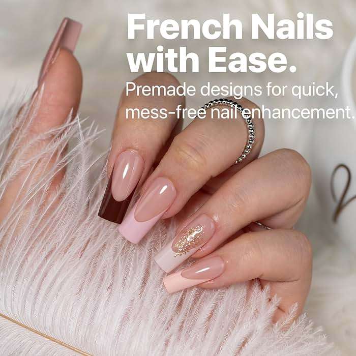 SXC Cosmetics French Tip Press On Nails - Skin Tone Nude and Color Series, Medium Square X-Pro Tips Starter Kit ST117KIT - Image 2