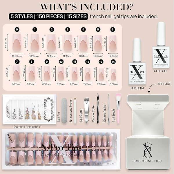 SXC Cosmetics French Tip Press On Nails - Skin Tone Nude and Color Series, Medium Square X-Pro Tips Starter Kit ST117KIT - Image 4