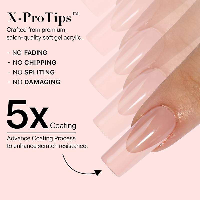 SXC Cosmetics French Tip Press On Nails - Skin Tone Nude and Color Series, Medium Square X-Pro Tips Starter Kit ST117KIT - Image 7