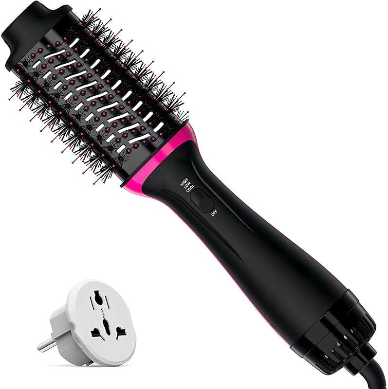 Dual Voltage Hair Dryer Brush for European Travel, Plus 2.0 Blow Dryer Brush with European Plug 110V-120V/220V-240V One Step Hair Dryer and Styler Volumizer with Negative Ion Anti-frizz Styling Brush - Image 1
