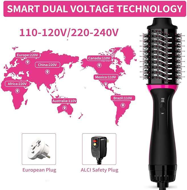 Dual Voltage Hair Dryer Brush for European Travel, Plus 2.0 Blow Dryer Brush with European Plug 110V-120V/220V-240V One Step Hair Dryer and Styler Volumizer with Negative Ion Anti-frizz Styling Brush - Image 2