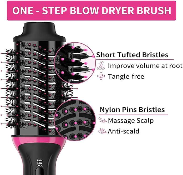 Dual Voltage Hair Dryer Brush for European Travel, Plus 2.0 Blow Dryer Brush with European Plug 110V-120V/220V-240V One Step Hair Dryer and Styler Volumizer with Negative Ion Anti-frizz Styling Brush - Image 7