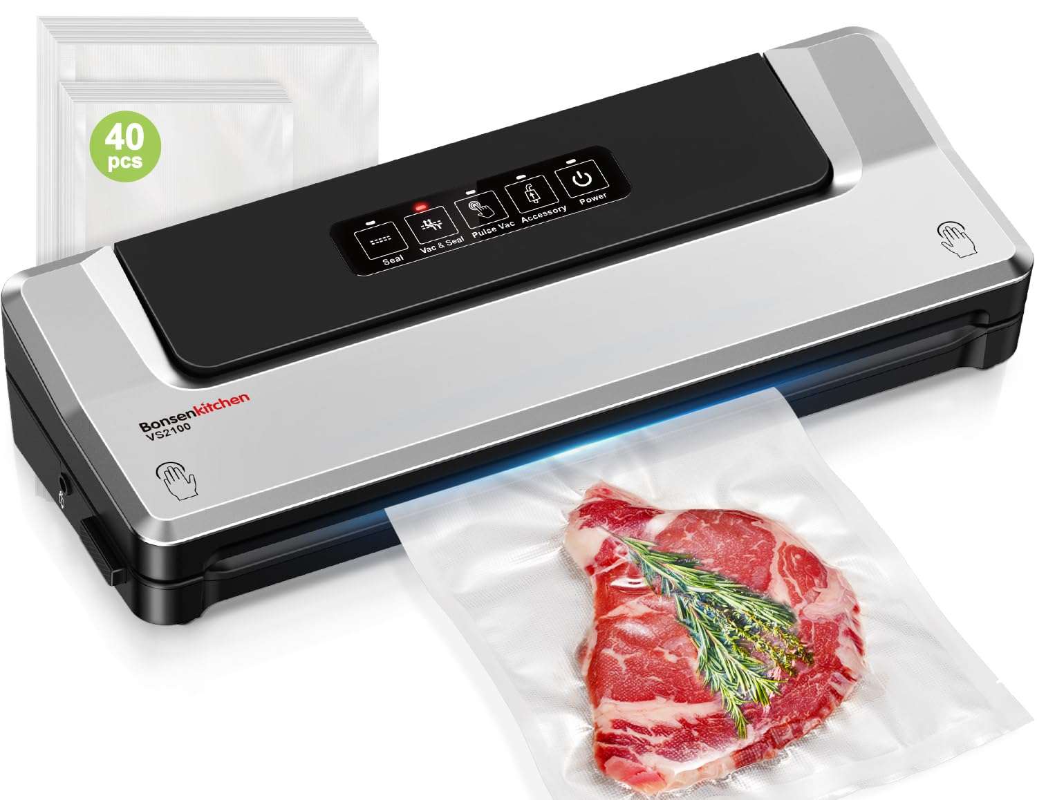 Bonsenkitchen Vacuum Sealer Machine | Compact Food Sealer for Kitchen Storage & Meal Prep | Multiple Modes​​ | External Vacuum System | 5 Bags, Silver​​ - Image 1