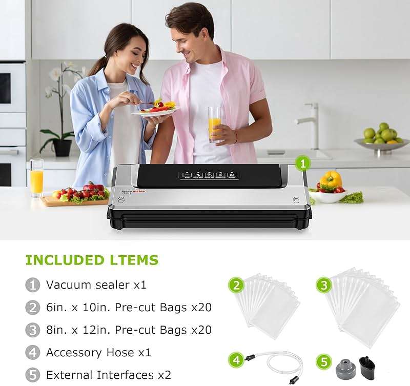 Bonsenkitchen Vacuum Sealer Machine | Compact Food Sealer for Kitchen Storage & Meal Prep | Multiple Modes​​ | External Vacuum System | 5 Bags, Silver​​ - Image 3