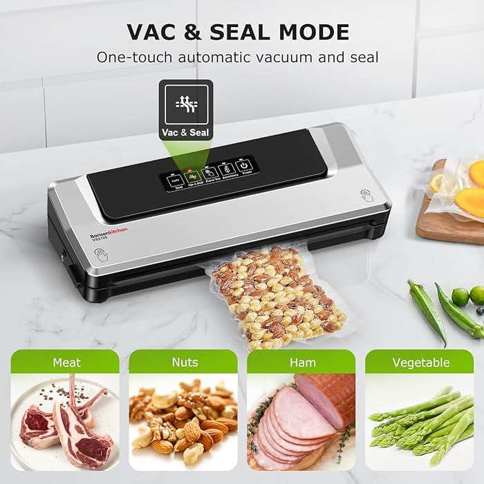Bonsenkitchen Vacuum Sealer Machine | Compact Food Sealer for Kitchen Storage & Meal Prep | Multiple Modes​​ | External Vacuum System | 5 Bags, Silver​​ - Image 4