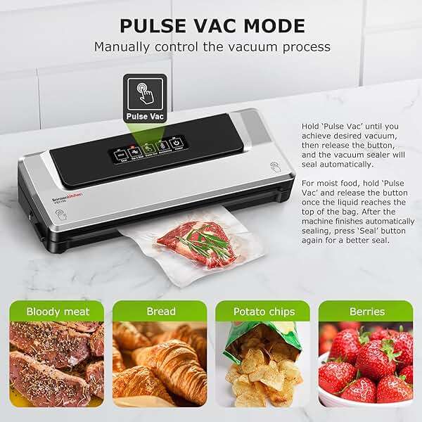 Bonsenkitchen Vacuum Sealer Machine | Compact Food Sealer for Kitchen Storage & Meal Prep | Multiple Modes​​ | External Vacuum System | 5 Bags, Silver​​ - Image 5