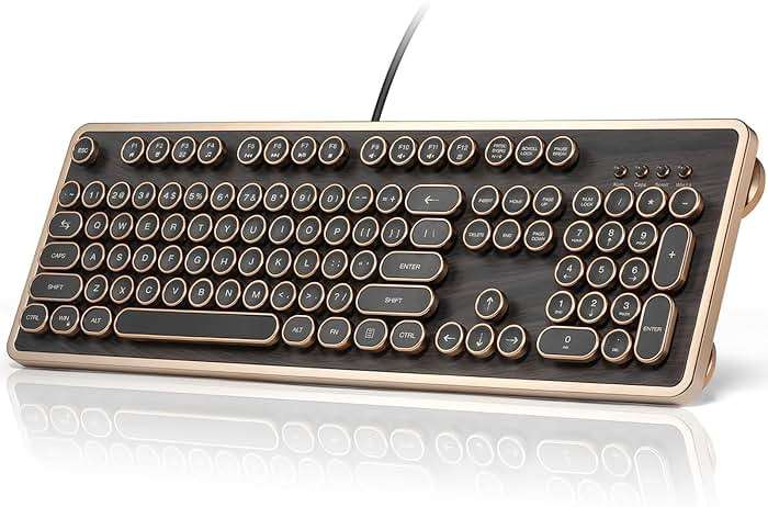 GLENCREAG RK104 Retro Mechanical Keyboard, Wired Full-Size 104 Keys with Typewriter Round Keycaps, Wooden Grain, N-Key Rollover, Green Linear Switches, Ideal for Retro Lovers - Image 1