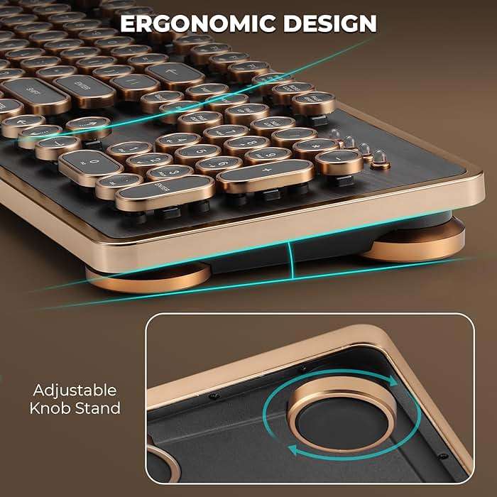 GLENCREAG RK104 Retro Mechanical Keyboard, Wired Full-Size 104 Keys with Typewriter Round Keycaps, Wooden Grain, N-Key Rollover, Green Linear Switches, Ideal for Retro Lovers - Image 5