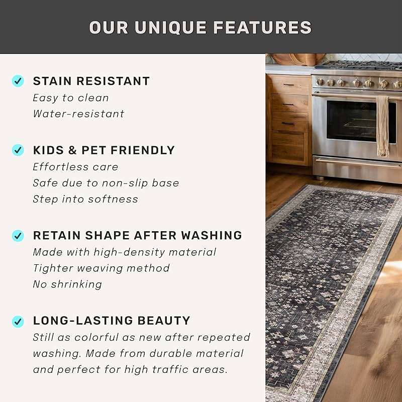 Black Boho Living Room Rug 5x7, Washable Dark Vintage Moody Low Pile Non Slip Carpet for Bedroom, Dinning Room, Office, Farmhouse, Retro Area Rug Indoor Decor (5x7 Black/Multi) - Image 7