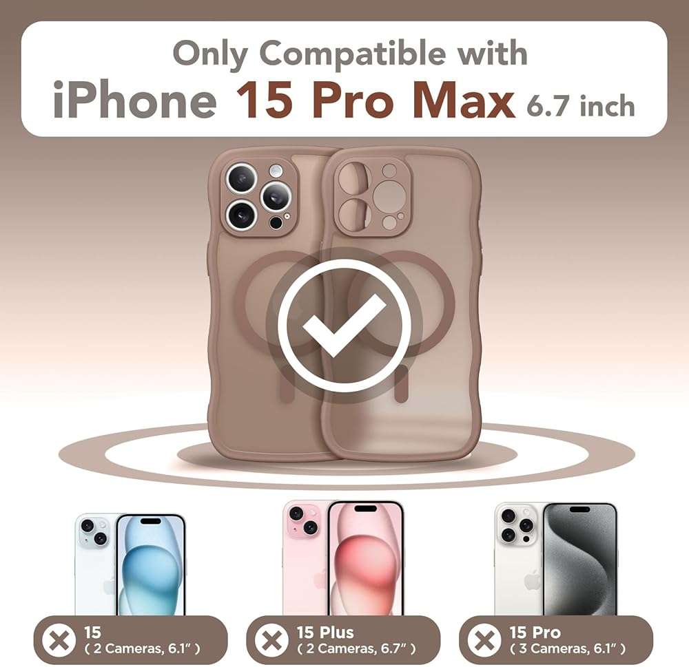 CAPRARO Cute for iPhone 15 Pro Max Case, Compatible with MagSafe, [Curly Wave Edge] [Full Camera Protection] [14 FT Drop Protection] Magnetic Phone Case for 15 Pro Max 6.7 Inch, Brown - Image 2