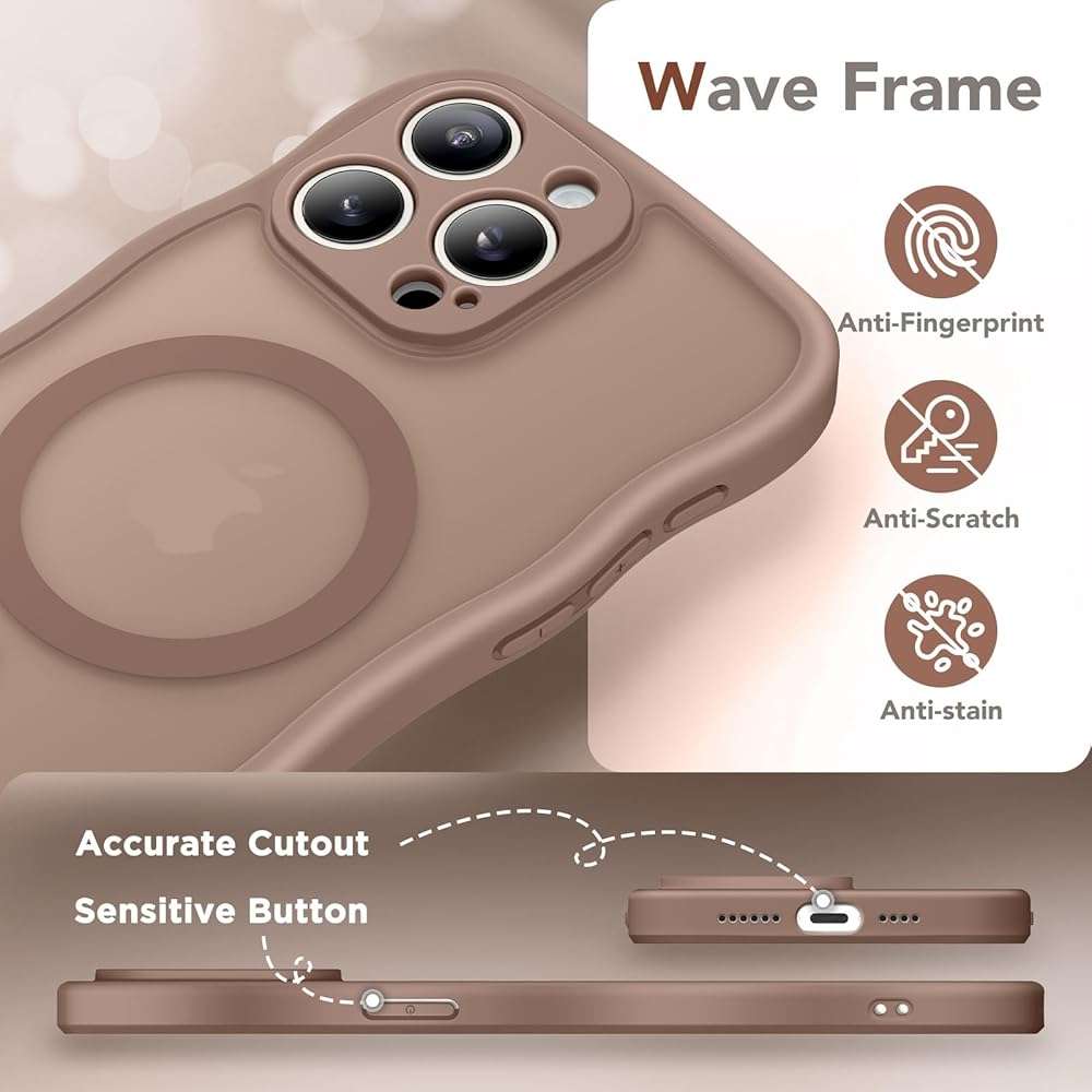 CAPRARO Cute for iPhone 15 Pro Max Case, Compatible with MagSafe, [Curly Wave Edge] [Full Camera Protection] [14 FT Drop Protection] Magnetic Phone Case for 15 Pro Max 6.7 Inch, Brown - Image 7