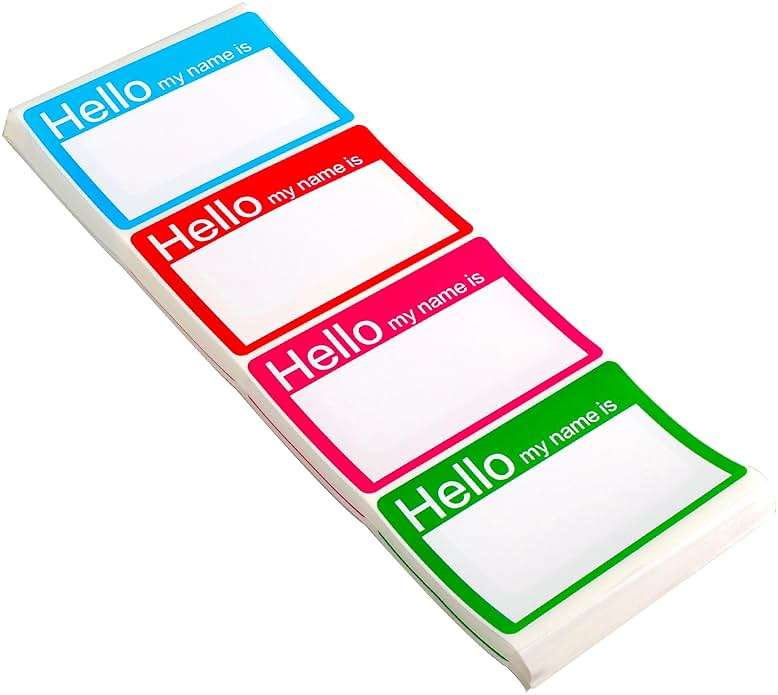 4 Colors (Hello My Name is) Name Tags Stickers 200 Labels for Office, Meeting, School, Teachers and Mailing - Image 1