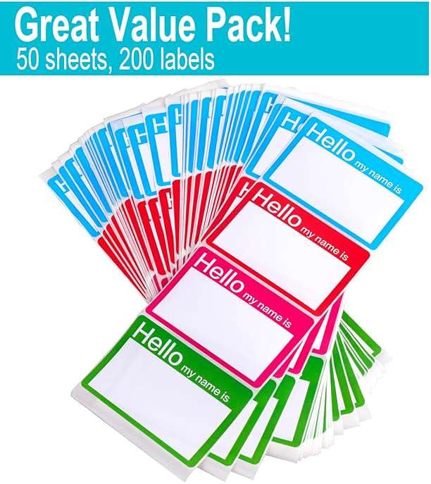 4 Colors (Hello My Name is) Name Tags Stickers 200 Labels for Office, Meeting, School, Teachers and Mailing - Image 4