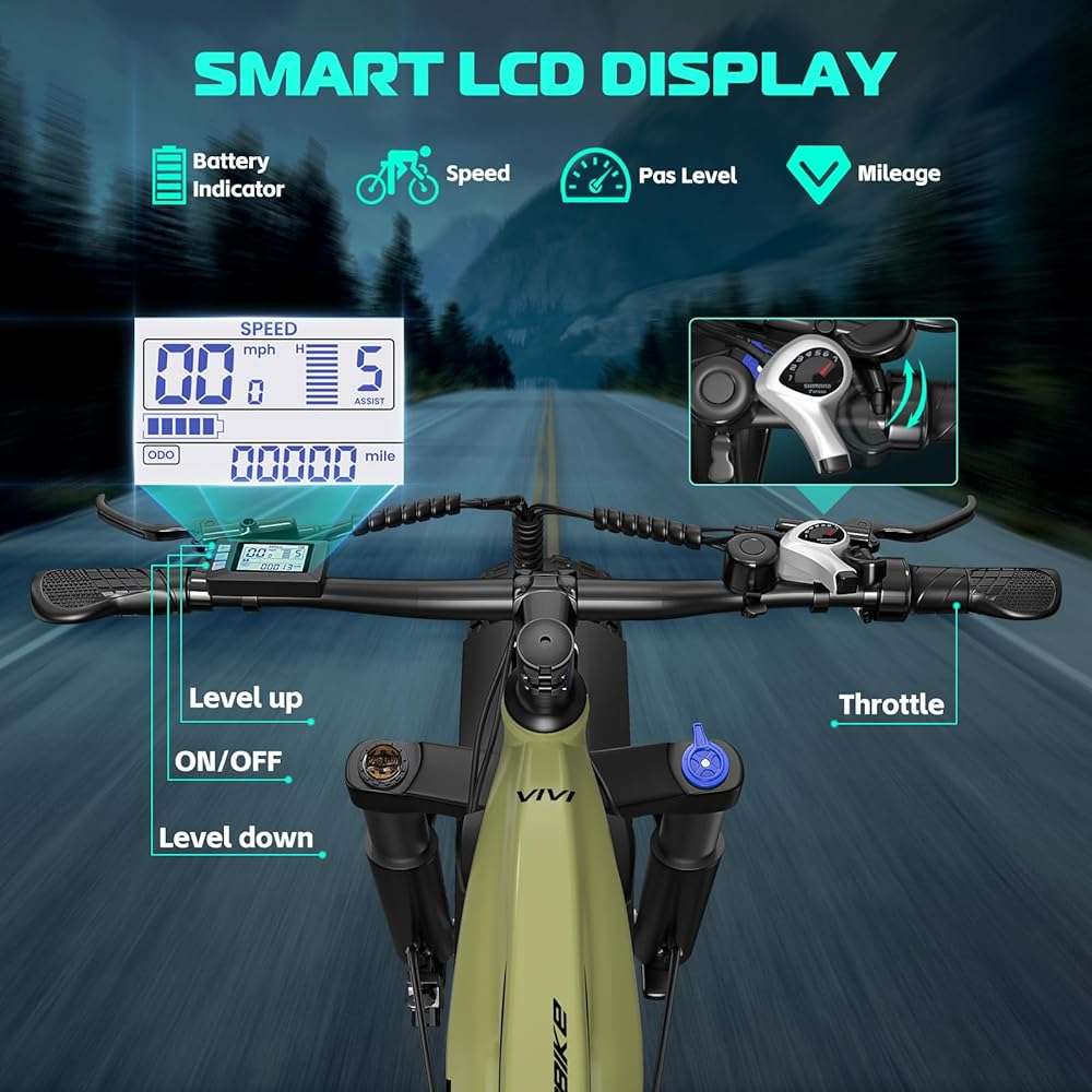 Vivi ACE01 Electric Bike for Adults,26" x 4.0 Fat Tire Ebike,1500W Peak Motor Torque Sensor Electric Mountain Bike, 25+ Top MPH Electric Bicycle with 48V 15AH Battery, Hydraulic Brake, SGS UL2849 - Image 7