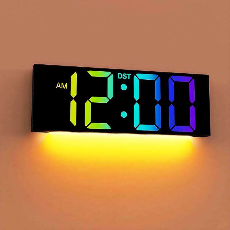 JALL 12" Large Digital Wall Clock, Big LED Number Dispaly, Remote Control, RGB Colors, DST, Night Light for Classroom Living Room Bedroom Birthday Gift for Senior, Men Women (Black, 12 inches) - Image 1